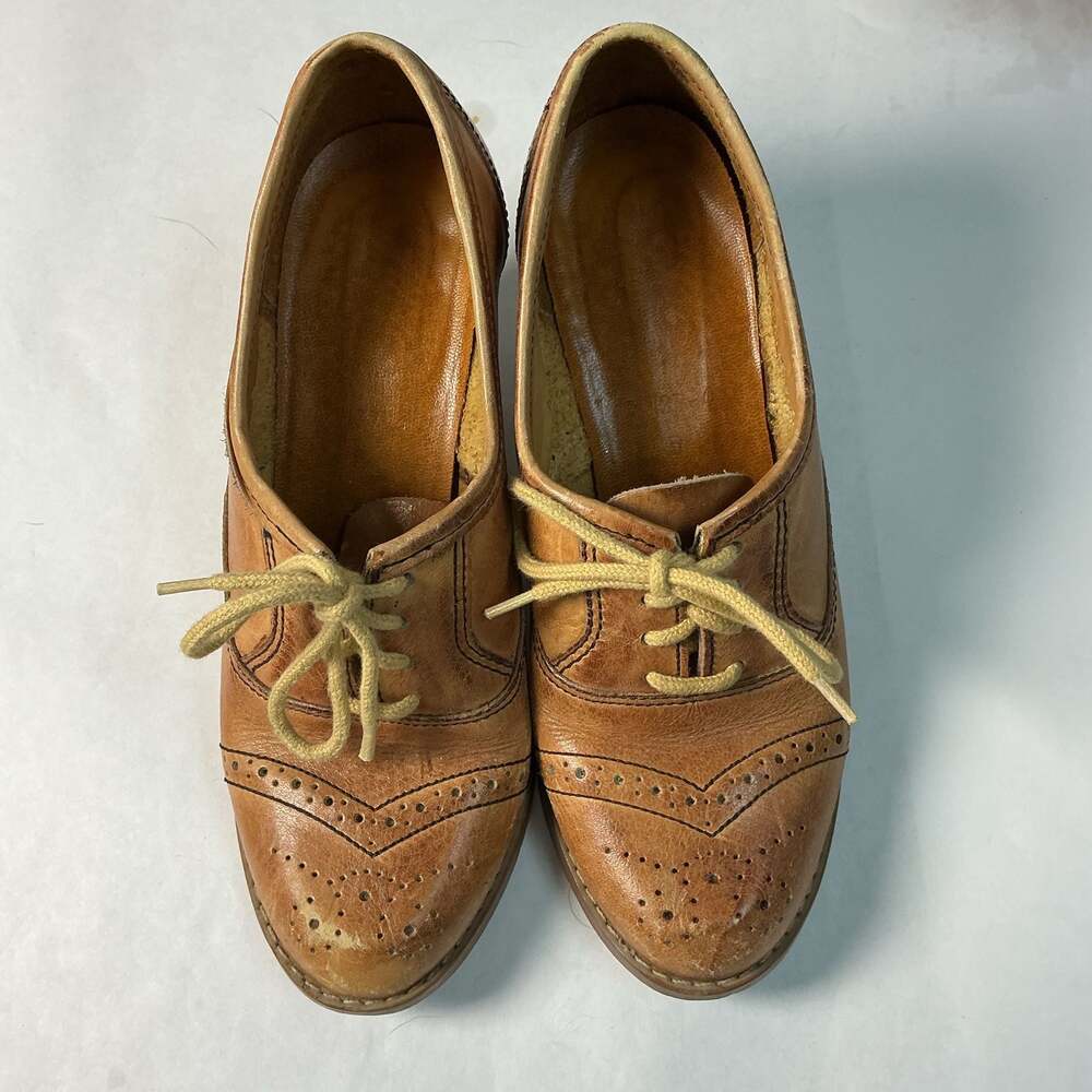 Vintage Flings By Kinney Women's Tan Leather Brogue Heel Shoes
